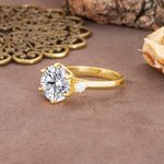 Unique and Minimalist 6-Prong Round Cut Lab Diamond Three Stones Engagement Ring - Additional view