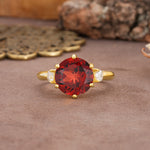 Unique and Minimalist 6-Prong Round Cut Garnet Three Stones Engagement Ring - Additional view