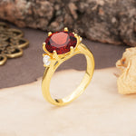 Unique and Minimalist 6-Prong Round Cut Garnet Three Stones Engagement Ring - Additional view