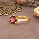 Unique and Minimalist 6-Prong Round Cut Garnet Three Stones Engagement Ring - Additional view