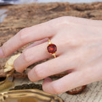 Unique and Minimalist 6-Prong Round Cut Garnet Three Stones Engagement Ring - Additional view