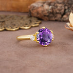 Unique and Minimalist 6-Prong Round Cut Amethyst Three Stones Engagement Ring - Additional view