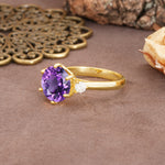 Unique and Minimalist 6-Prong Round Cut Amethyst Three Stones Engagement Ring - Additional view
