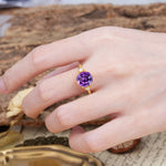 Unique and Minimalist 6-Prong Round Cut Amethyst Three Stones Engagement Ring - Additional view