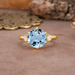 Unique and Minimalist 6-Prong Round Cut Aquamarine Three Stones Engagement Ring - Additional view