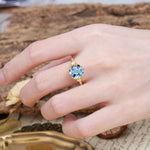 Unique and Minimalist 6-Prong Round Cut Aquamarine Three Stones Engagement Ring - Additional view