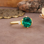 Unique and Minimalist 6-Prong Round Cut Emerald Three Stones Engagement Ring - Additional view