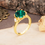 Unique and Minimalist 6-Prong Round Cut Emerald Three Stones Engagement Ring - Additional view