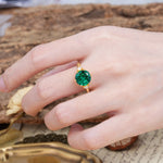 Unique and Minimalist 6-Prong Round Cut Emerald Three Stones Engagement Ring - Additional view