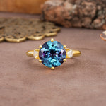 Unique and Minimalist 6-Prong Round Cut Alexandrite Three Stones Engagement Ring - Additional view