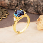 Unique and Minimalist 6-Prong Round Cut Alexandrite Three Stones Engagement Ring - Additional view
