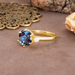 Unique and Minimalist 6-Prong Round Cut Alexandrite Three Stones Engagement Ring - Additional view