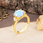 Unique and Minimalist 6-Prong Round Cut Moonstone Three Stones Engagement Ring - Additional view