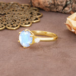 Unique and Minimalist 6-Prong Round Cut Moonstone Three Stones Engagement Ring - Additional view