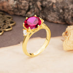 Unique and Minimalist 6-Prong Round Cut Ruby Three Stones Engagement Ring - Additional view