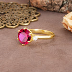 Unique and Minimalist 6-Prong Round Cut Ruby Three Stones Engagement Ring - Additional view