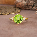 Unique and Minimalist 6-Prong Round Cut Peridot Three Stones Engagement Ring - Additional view