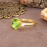 Unique and Minimalist 6-Prong Round Cut Peridot Three Stones Engagement Ring - Additional view