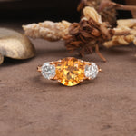 Classic Vintage 4-Prong Round Cut Citrine Three-Stone Wedding Ring - Additional view