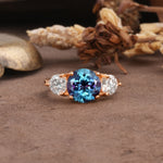 Classic Vintage 4-Prong Round Cut Alexandrite Three-Stone Wedding Ring - Additional view