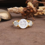 Classic Vintage 4-Prong Round Cut Moissanite Three-Stone Wedding Ring - Additional view