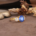 Classic Vintage 4-Prong Round Cut Sapphire Three-Stone Wedding Ring - Additional view