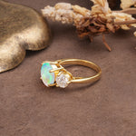 Classic Vintage 4-Prong Round Cut Fire Opal Three-Stone Wedding Ring - Additional view