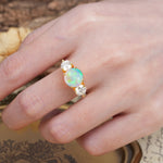 Classic Vintage 4-Prong Round Cut Fire Opal Three-Stone Wedding Ring - Additional view