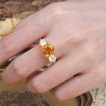 Classic Vintage 4-Prong Round Cut Citrine Three-Stone Wedding Ring - Additional view