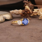 Classic Vintage 4-Prong Round Cut Tanzanite Three-Stone Wedding Ring - Additional view