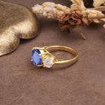 Classic Vintage 4-Prong Round Cut Tanzanite Three-Stone Wedding Ring - Additional view