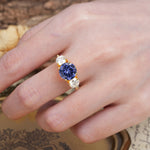 Classic Vintage 4-Prong Round Cut Tanzanite Three-Stone Wedding Ring - Additional view