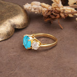 Classic Vintage 4-Prong Round Cut Turquoise Three-Stone Wedding Ring - Additional view