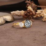 Classic Vintage 4-Prong Round Cut Black Rutilated Quartz Three-Stone Wedding Ring - Additional view
