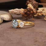 Classic Vintage 4-Prong Round Cut Black Rutilated Quartz Three-Stone Wedding Ring - Additional view