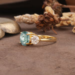 Classic Vintage 4-Prong Round Cut Moss Agate Three-Stone Wedding Ring - Additional view