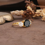 Classic Vintage 4-Prong Round Cut Black Onyx Three-Stone Wedding Ring - Additional view