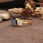 Classic Vintage 4-Prong Round Cut Black Onyx Three-Stone Wedding Ring - Additional view