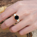 Classic Vintage 4-Prong Round Cut Black Onyx Three-Stone Wedding Ring - Additional view