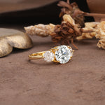 Classic Vintage 4-Prong Round Cut Lab Diamond Three-Stone Wedding Ring - Additional view