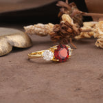 Classic Vintage 4-Prong Round Cut Garnet Three-Stone Wedding Ring - Additional view