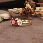 Classic Vintage 4-Prong Round Cut Garnet Three-Stone Wedding Ring - Additional view