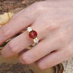 Classic Vintage 4-Prong Round Cut Garnet Three-Stone Wedding Ring - Additional view