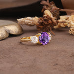 Classic Vintage 4-Prong Round Cut Amethyst Three-Stone Wedding Ring - Additional view