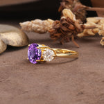 Classic Vintage 4-Prong Round Cut Amethyst Three-Stone Wedding Ring - Additional view