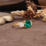 Classic Vintage 4-Prong Round Cut Emerald Three-Stone Wedding Ring - Additional view
