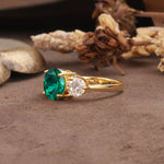Classic Vintage 4-Prong Round Cut Emerald Three-Stone Wedding Ring - Additional view