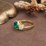 Classic Vintage 4-Prong Round Cut Emerald Three-Stone Wedding Ring - Additional view