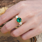 Classic Vintage 4-Prong Round Cut Emerald Three-Stone Wedding Ring - Additional view