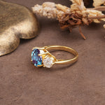 Classic Vintage 4-Prong Round Cut Alexandrite Three-Stone Wedding Ring - Additional view
